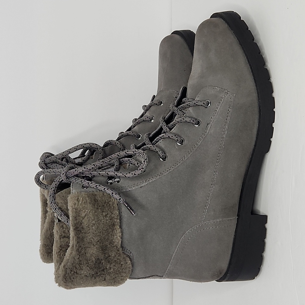 Vionic Zoey Waterproof Suede Lace Up Boots Grey 10